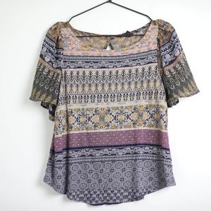 EUC Lucky Brand Multicolor Boho Printed Short Sleeve Blouse S